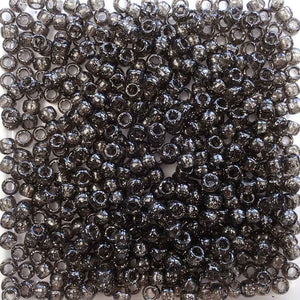 Jet Black Silver Glitter Plastic Pony Beads 6 x 9mm, 500 beads