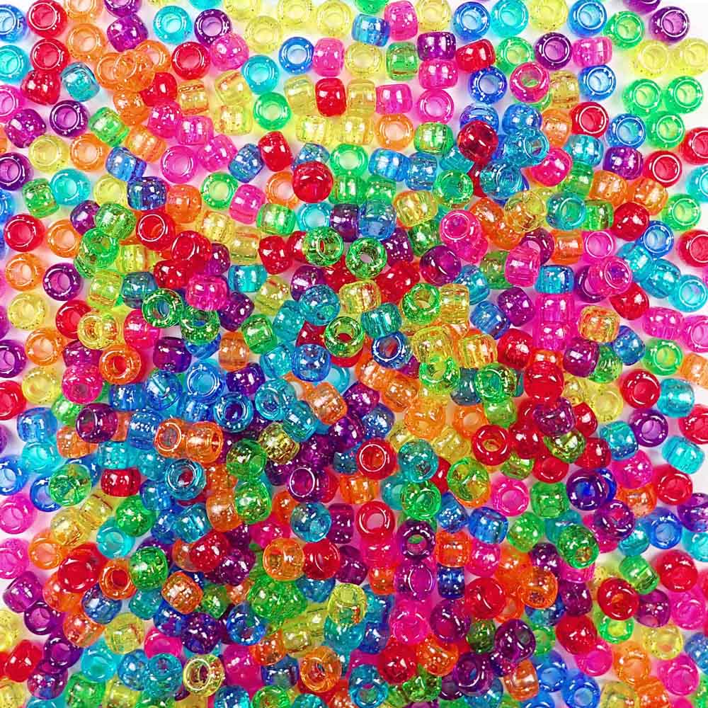 Sparkling glitter 6 x 9mm Plastic Pony Beads