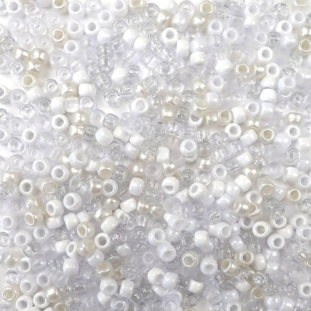 a mix of white colors of 6 x 9mm plastic pony beads