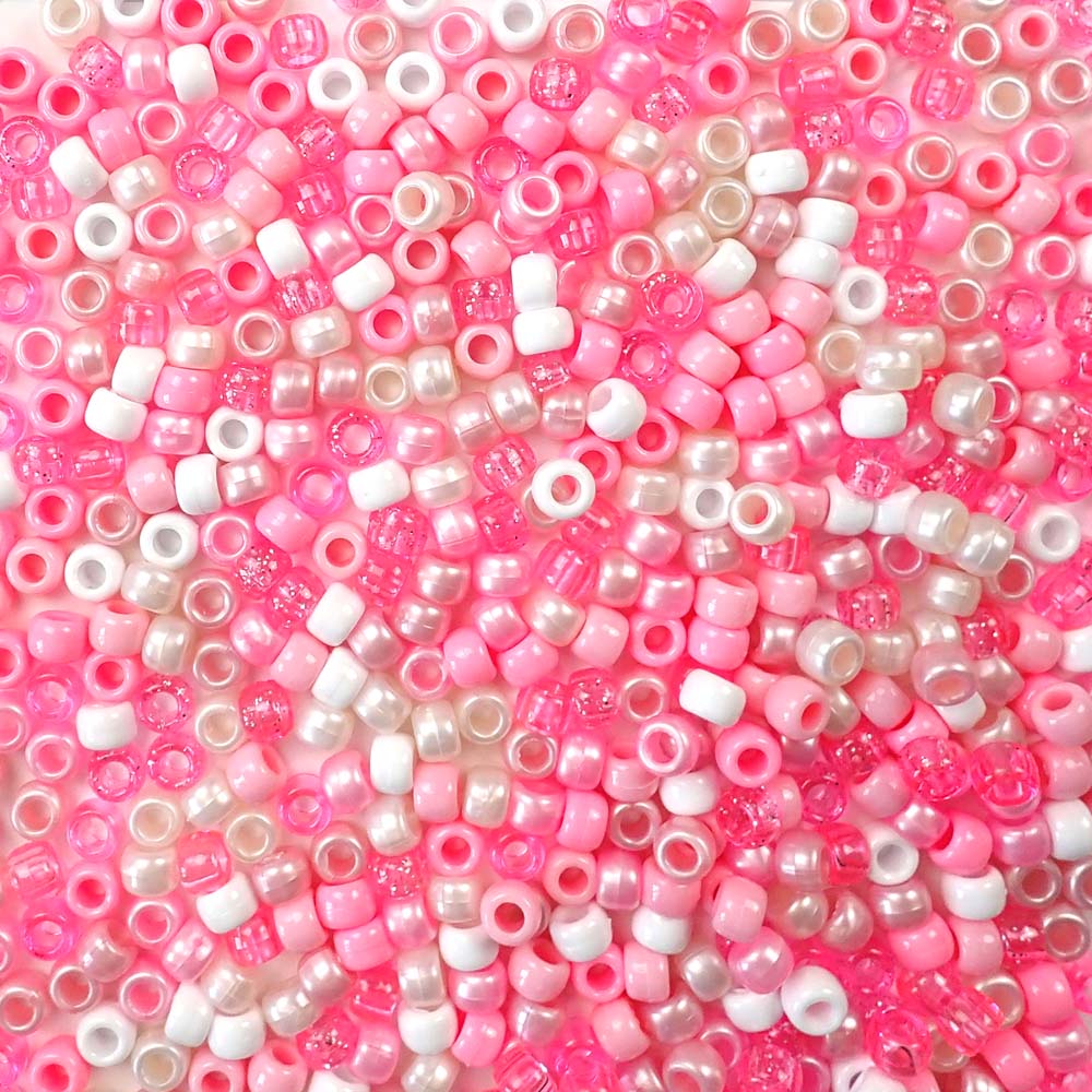 baby shower theme pink and white colors of 6 x 9mm plastic pony beads