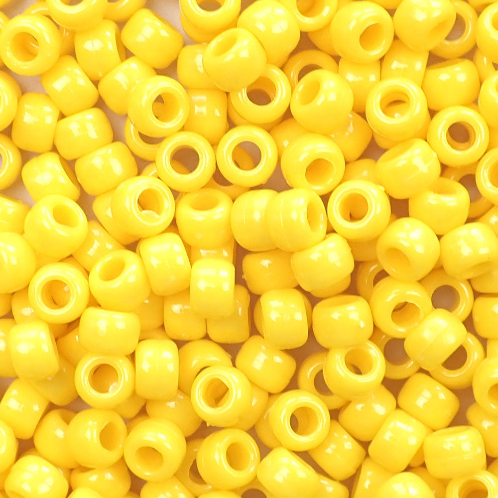 Daffodil Yellow Opaque Plastic Pony Beads 6 x 9mm, 500 beads
