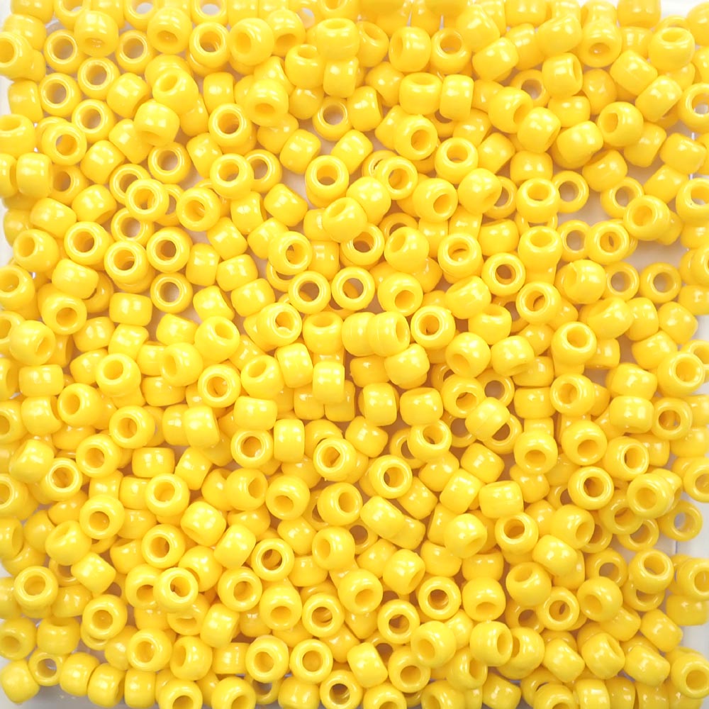 Daffodil Yellow Opaque Plastic Pony Beads 6 x 9mm, 500 beads