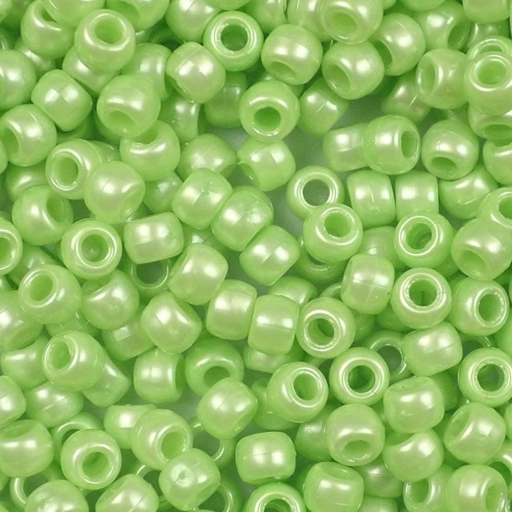 Light Lime Green Pearl Plastic Pony Beads 6 x 9mm, 150 beads