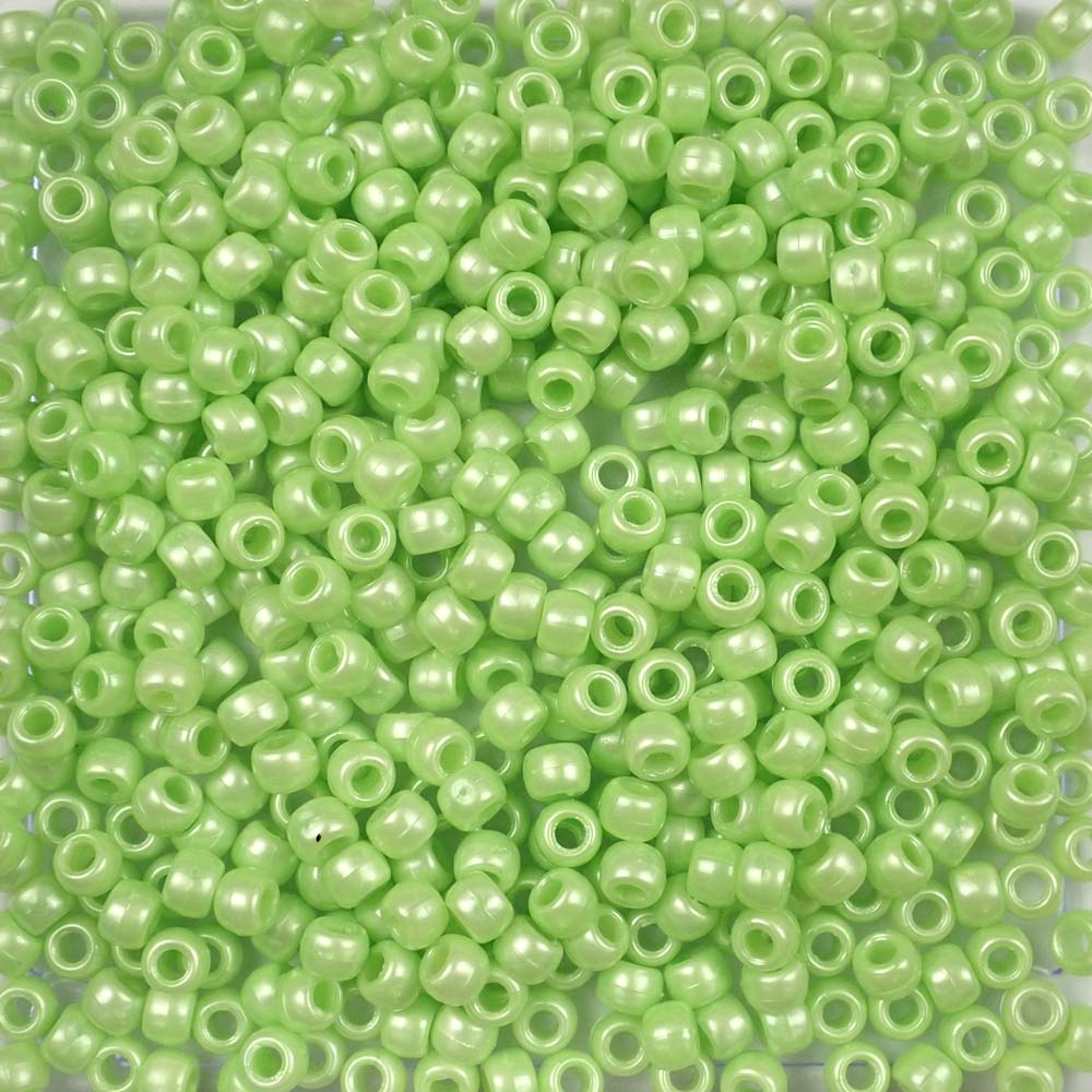 Light Lime Green Pearl Plastic Pony Beads 6 x 9mm, 500 beads