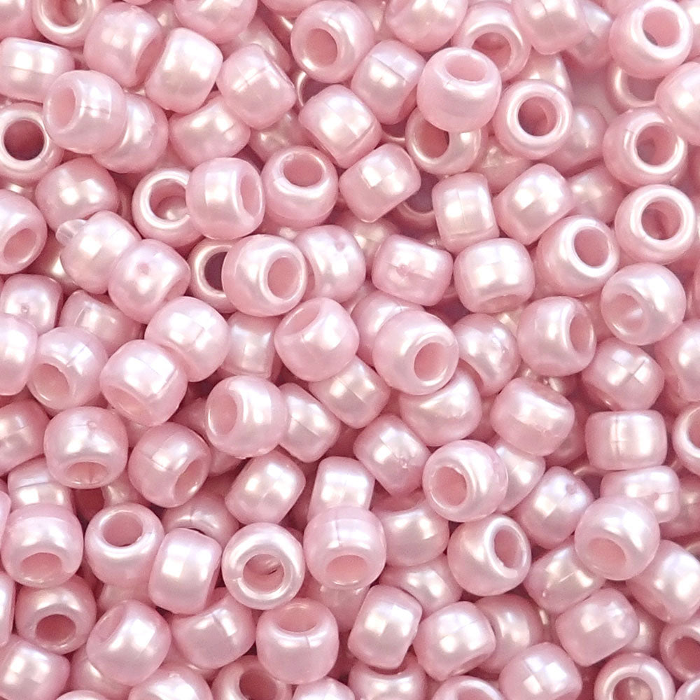 Light Pink Pearl Plastic Craft Pony Beads 6x9mm Bulk Pack, Made in