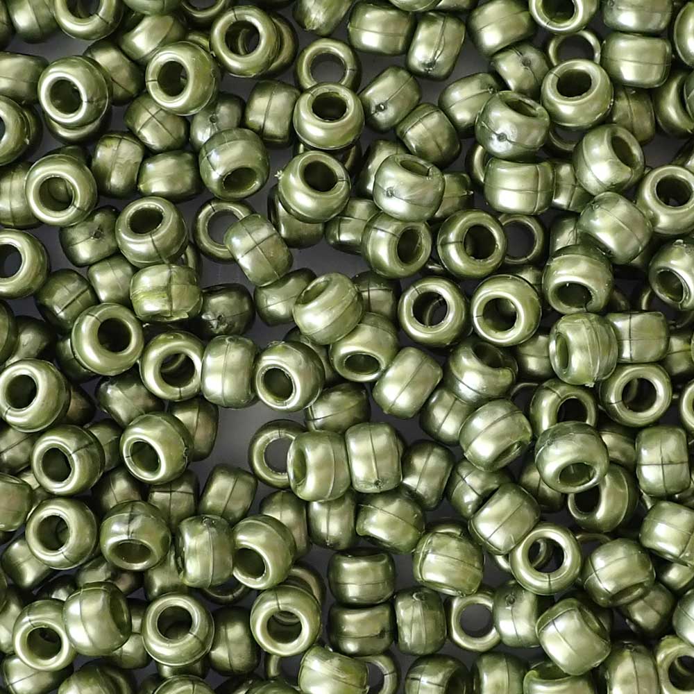 Dark Olive Green Pearl Plastic Pony Beads 6 x 9mm, about 100 beads
