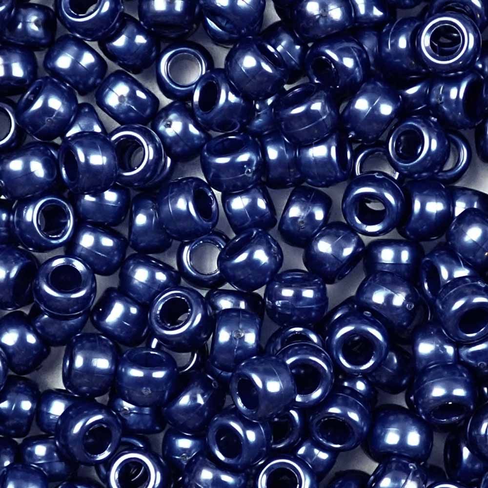 Dark Montana Blue Pearl Plastic Pony Beads 6 x 9mm, 500 beads