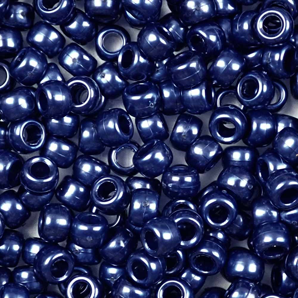 Dark Montana Blue Pearl Plastic Pony Beads 6 x 9mm, 150 beads