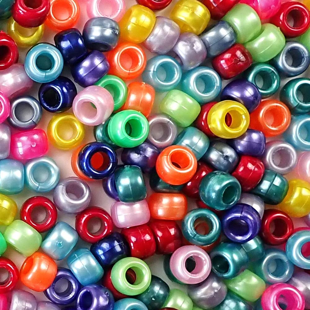 pony beads in a mix of rainbow pearl colors