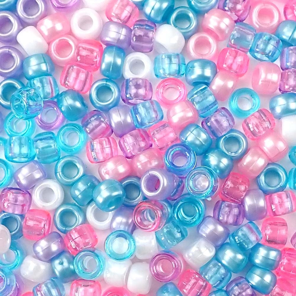 Unicorn princess mix of 6 x 9mm Plastic Pony Beads in girly colors
