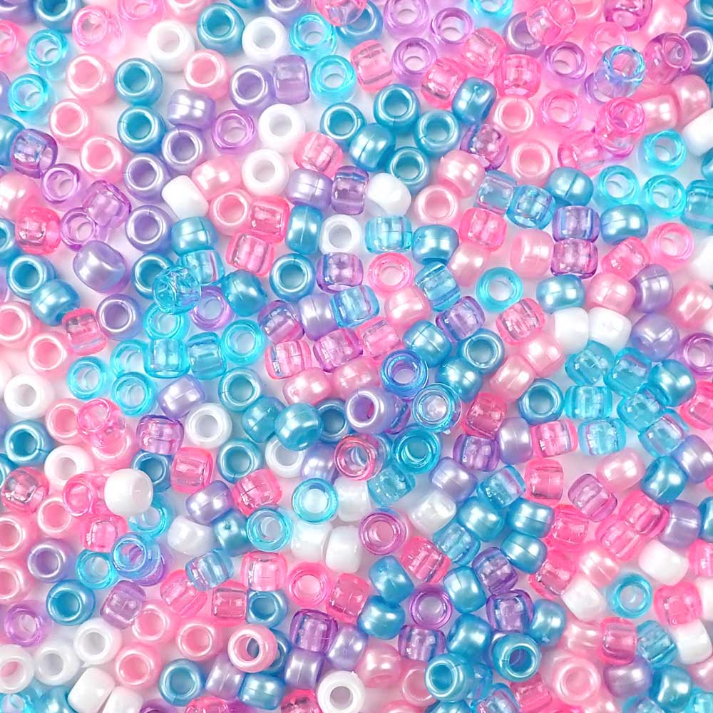 Unicorn princess mix of 6 x 9mm Plastic Pony Beads in girly colors