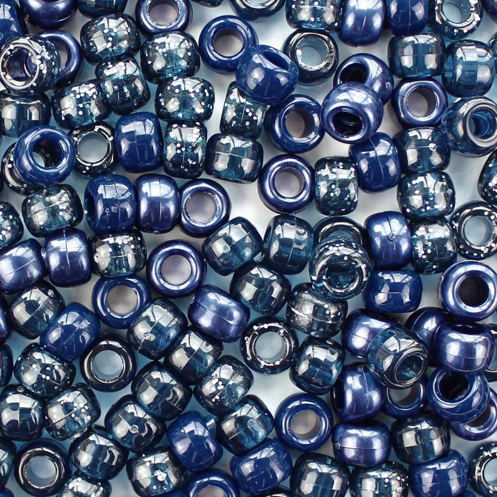 pony beads in a mix of dark blue colors