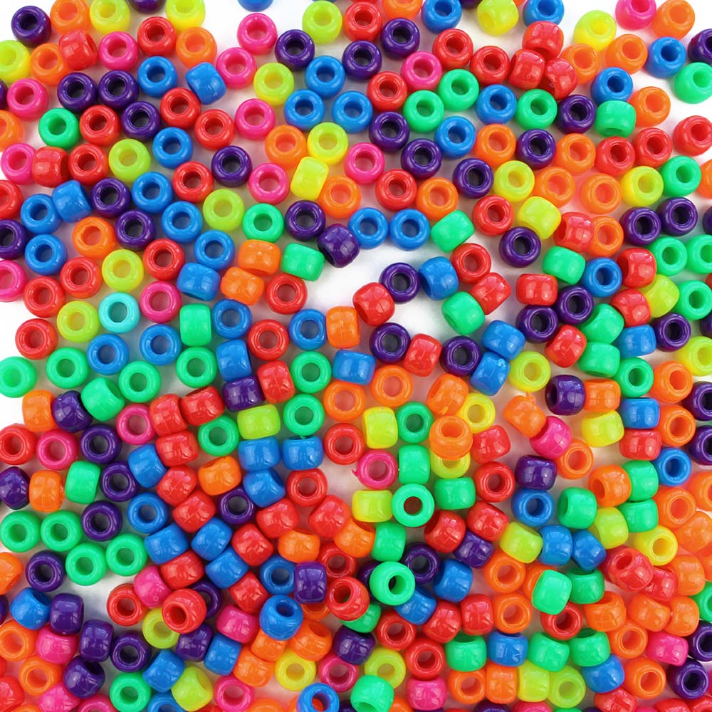 Fun Neon Multi-color Mix Plastic Pony Beads 6  x 9mm, 500 beads