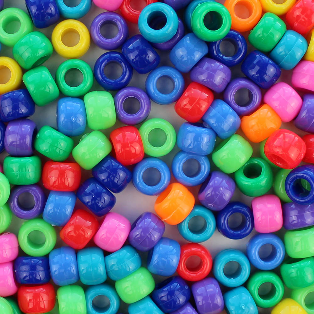 Fun Opaque Mix Plastic Pony Beads 6 x 9mm, 500 beads