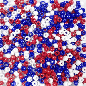Patriotic Opaque Plastic Pony Beads 6 x 9mm, 500 beads