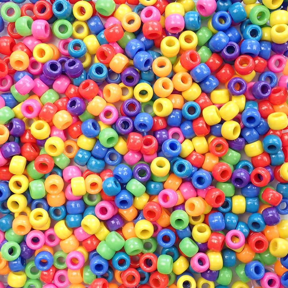 Circus Opaque Mix Plastic Pony Beads 6 x 9mm, 500 beads
