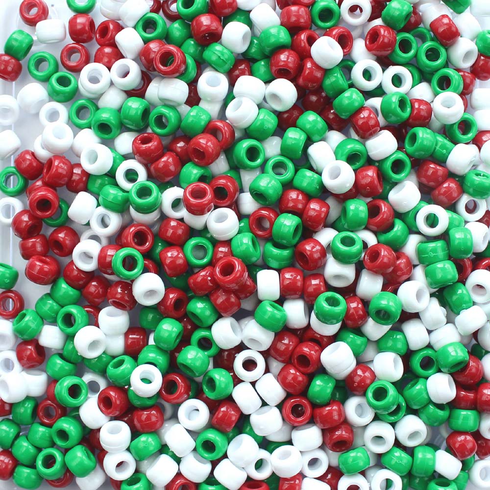 Christmas Opaque Color Mix Plastic Pony Beads 6 x 9mm, 500 beads