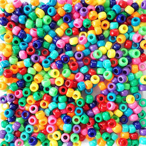 Rainbow Opaque Mix Plastic Pony Beads 6 x 9mm, 500 beads