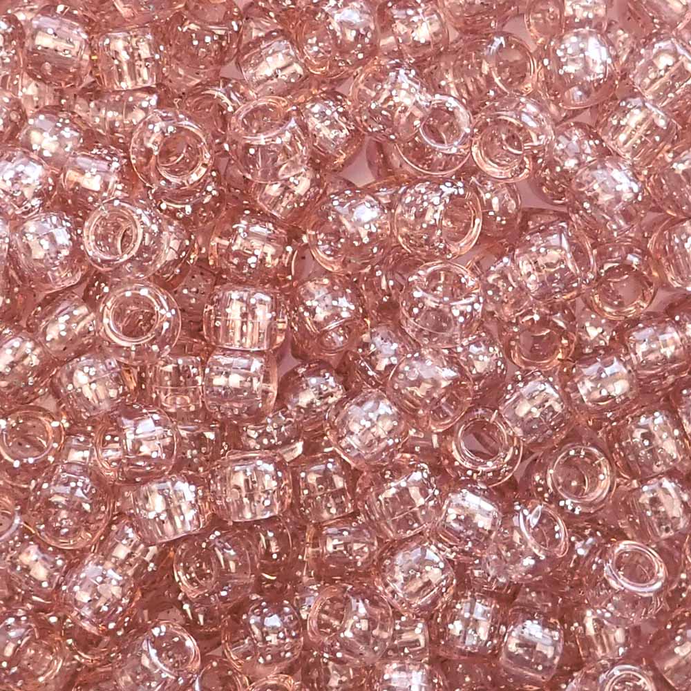 Vintage Peach Glitter Plastic Pony Beads 6 x 9mm, 150 beads