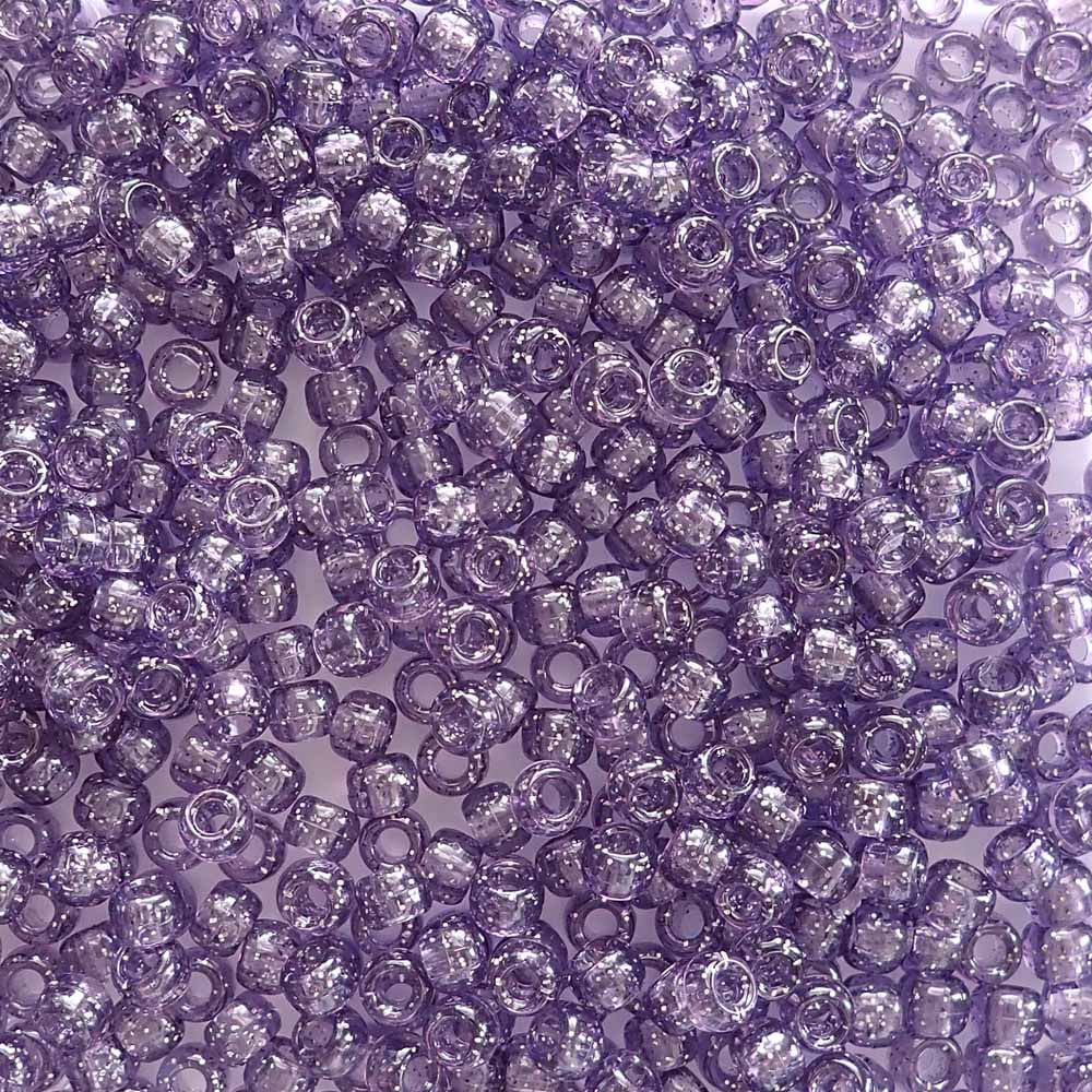 Dark Violet Purple Glitter Plastic Pony Beads 6 x 9mm, 500 beads