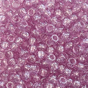 Antique Rose Pink Glitter Plastic Pony Beads 6 x 9mm, 500 beads