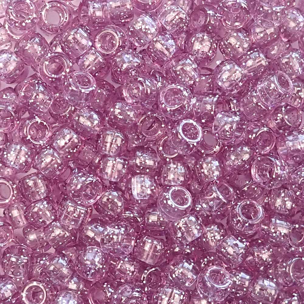 Antique Rose Pink Glitter Plastic Pony Beads 6 x 9mm, 150 beads