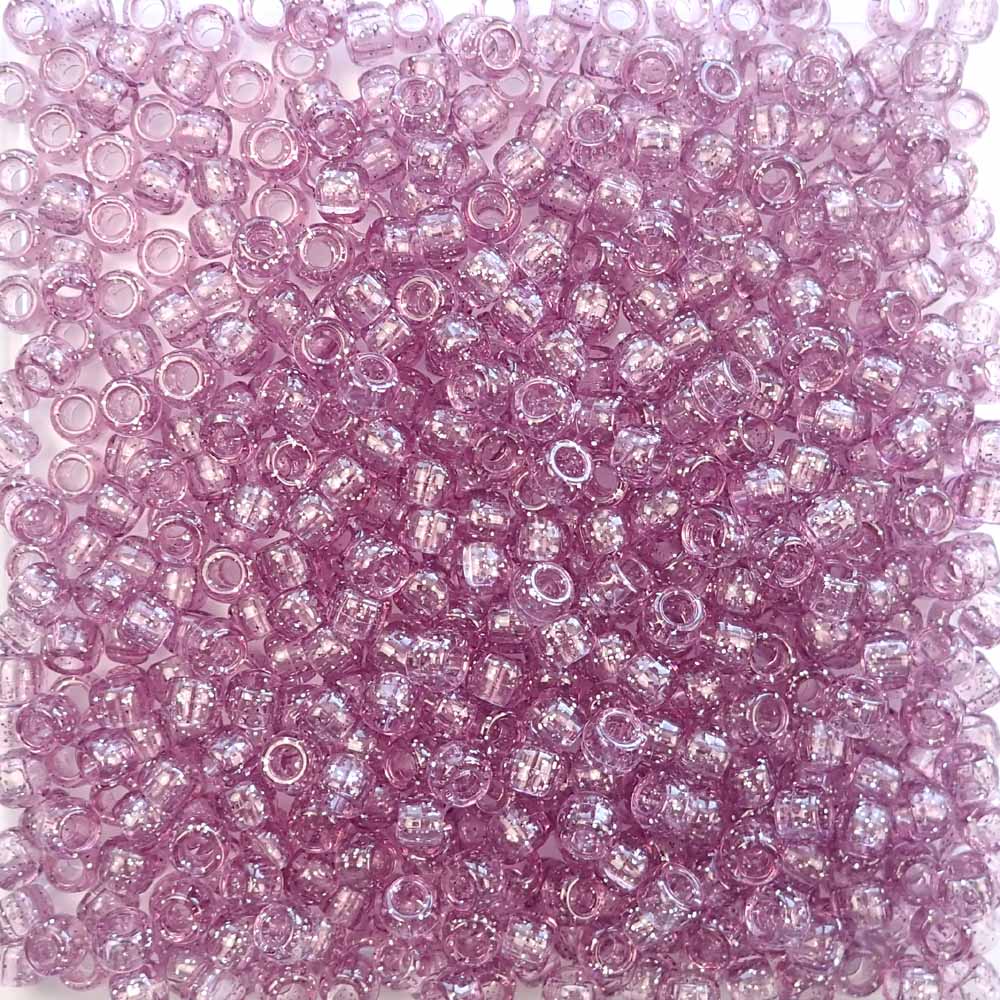 Antique Rose Pink Glitter Plastic Pony Beads 6 x 9mm, 500 beads
