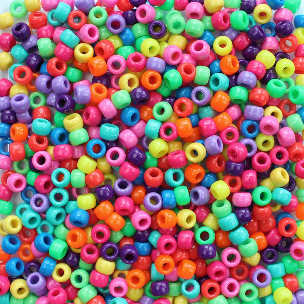 Vivid Rainbow Combo Mix Plastic Pony Beads 6 x 9mm, 500 beads