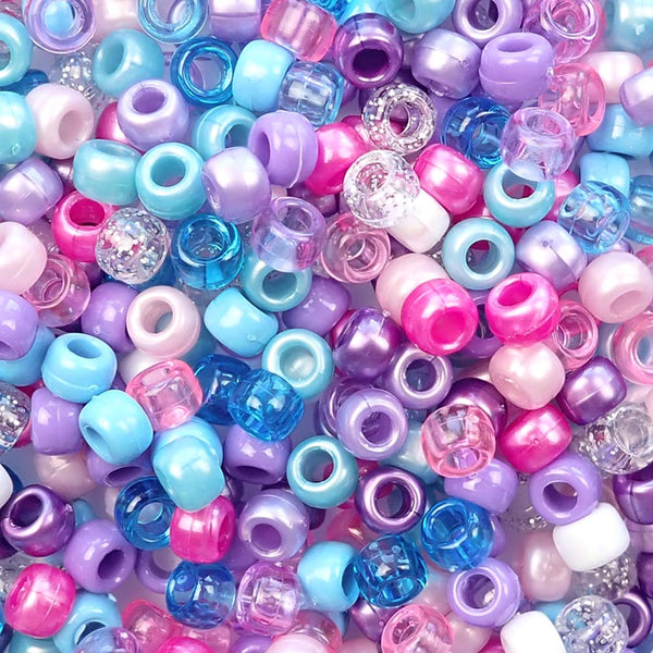 100 Opaque Pony Beads Mix 6mmx9mm Purple, Pink, Orange, Yellow