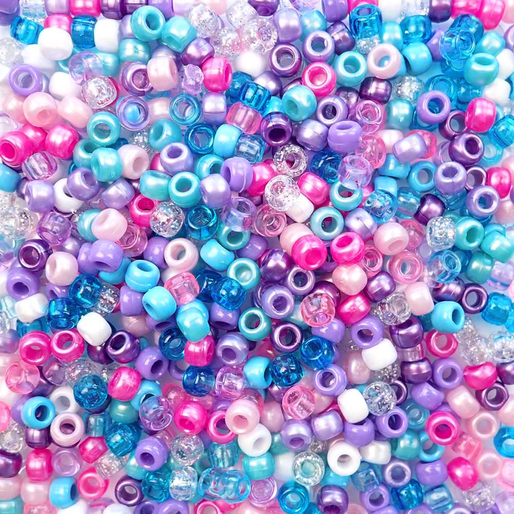 Princess Color Mix Plastic Pony Beads 6 x 9mm, 500 beads