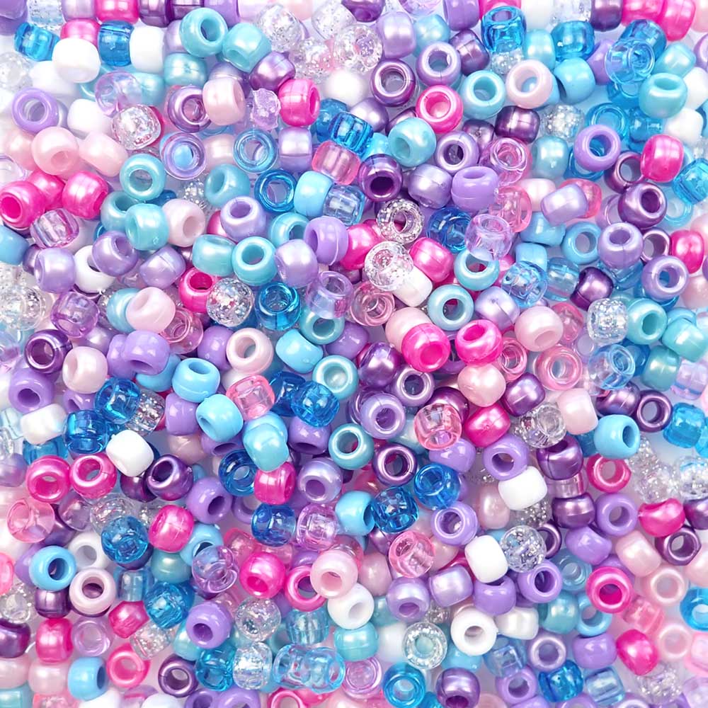 Princess Color Mix Plastic Pony Beads 6 x 9mm, 500 beads