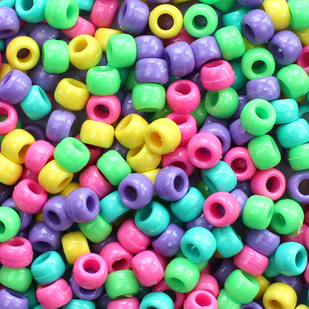 Sweetheart Opaque Mix Plastic Pony Beads 6 x 9mm, 500 beads