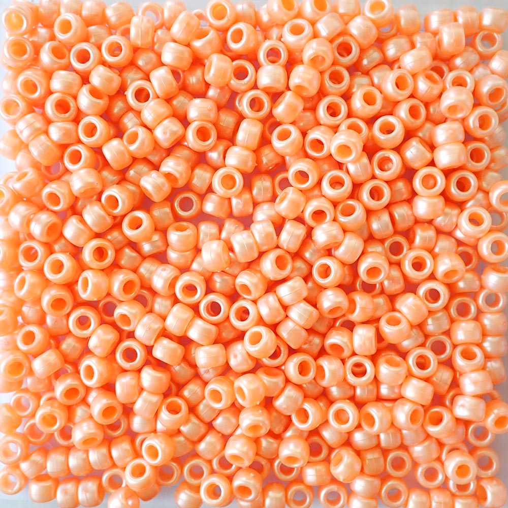 Peach Pearl Plastic Pony Beads 6 x 9mm, 500 beads