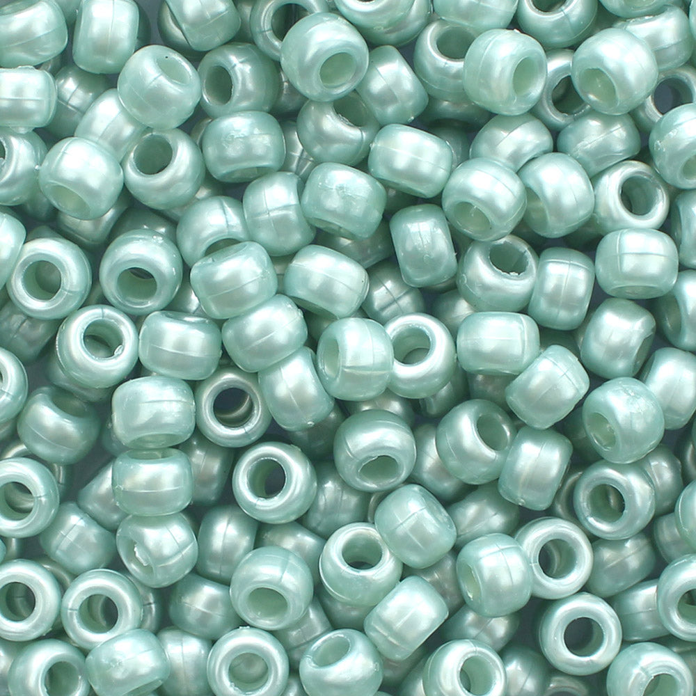 Dark Sea Green Pearl Plastic Pony Beads 6 x 9mm, 150 beads