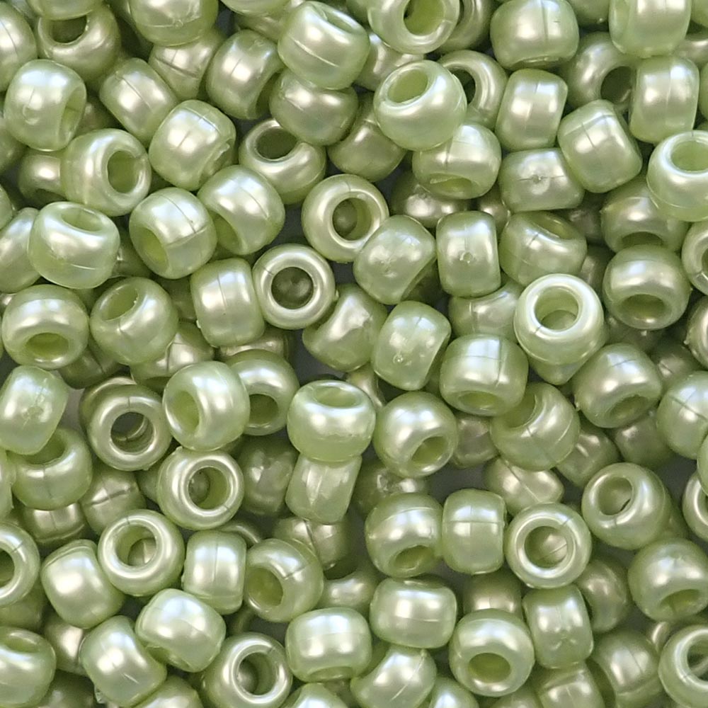 Light Fern Green Pearl Plastic Pony Beads 6 x 9mm, 150 beads