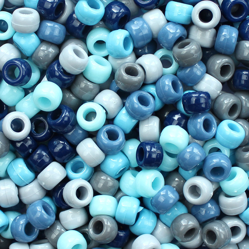 Blue Ice Mix Plastic Pony Beads 6 x 9mm, 150 beads