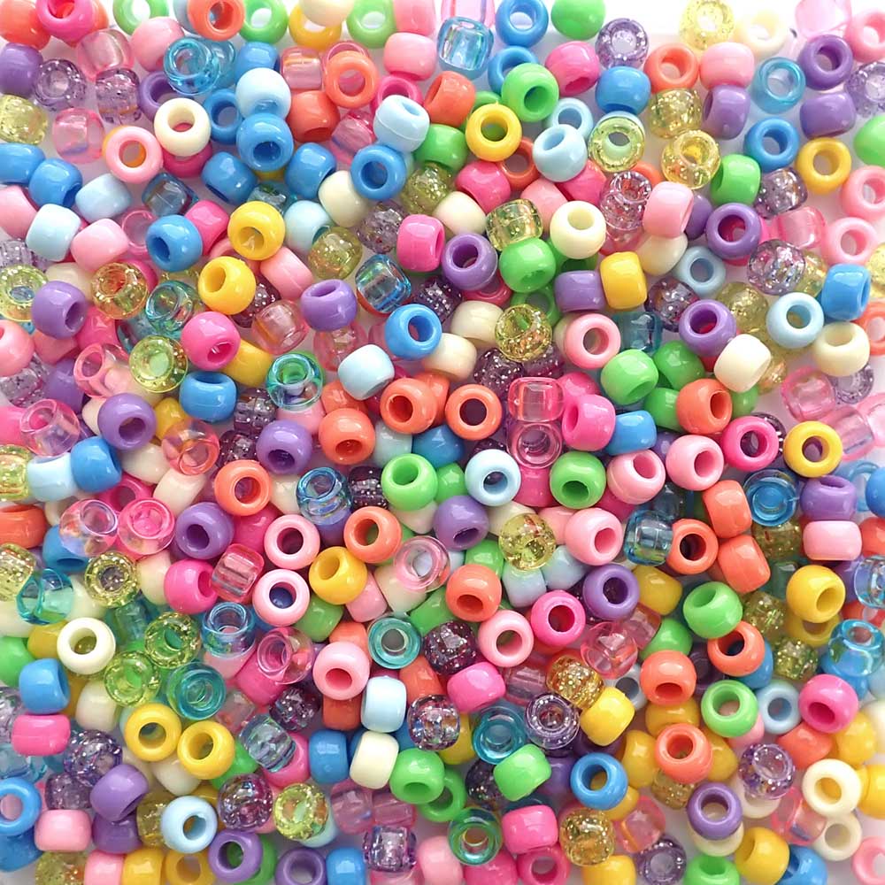 Sweet Confetti Mix Plastic Pony Beads 6 x 9mm, 500 beads