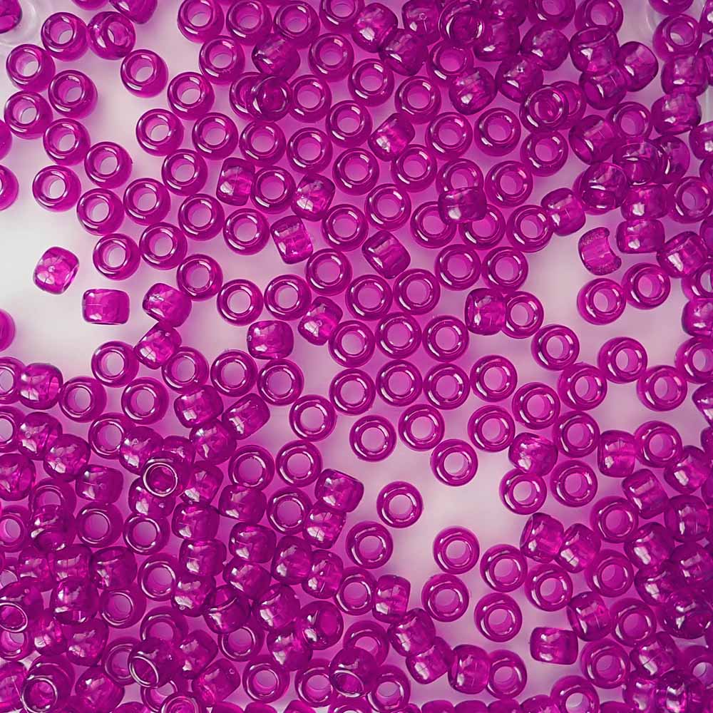 Dark Berry Pink Transparent Plastic Pony Beads 6 x 9mm, 500 beads