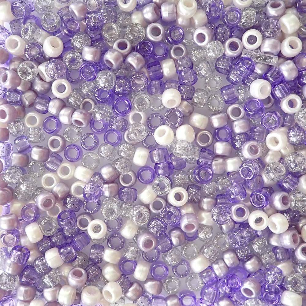 Purple Ice Mix Plastic Pony Beads 6 x 9mm, 250 beads