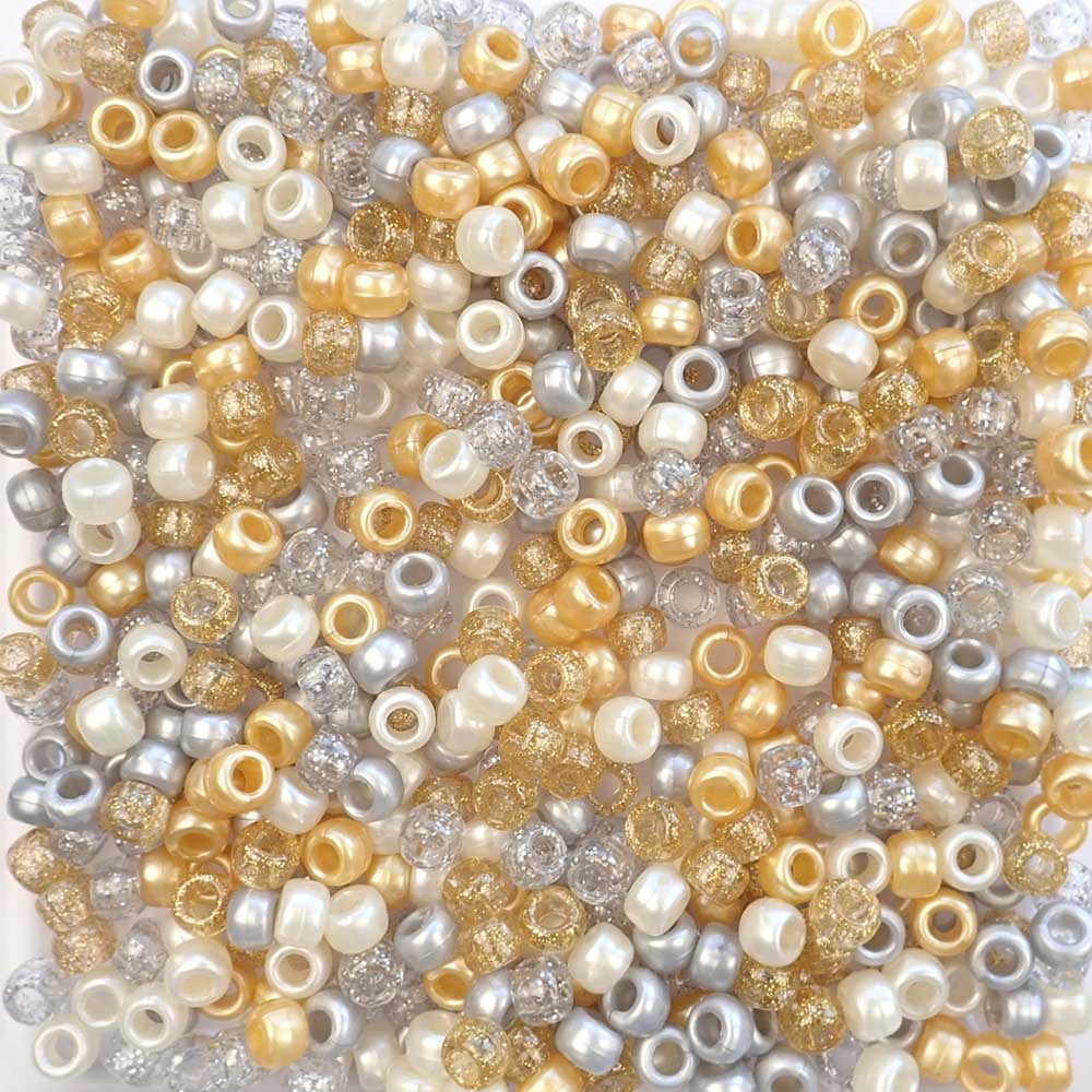 Pony Beads Gold Silver Pearl Mix Made in USA 6x9mm Large Hole