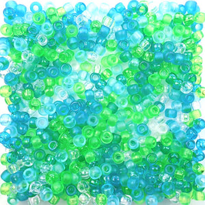 Sea Glass Green & Turquoise Mix Plastic Pony Beads 6 x 9mm, 500 beads