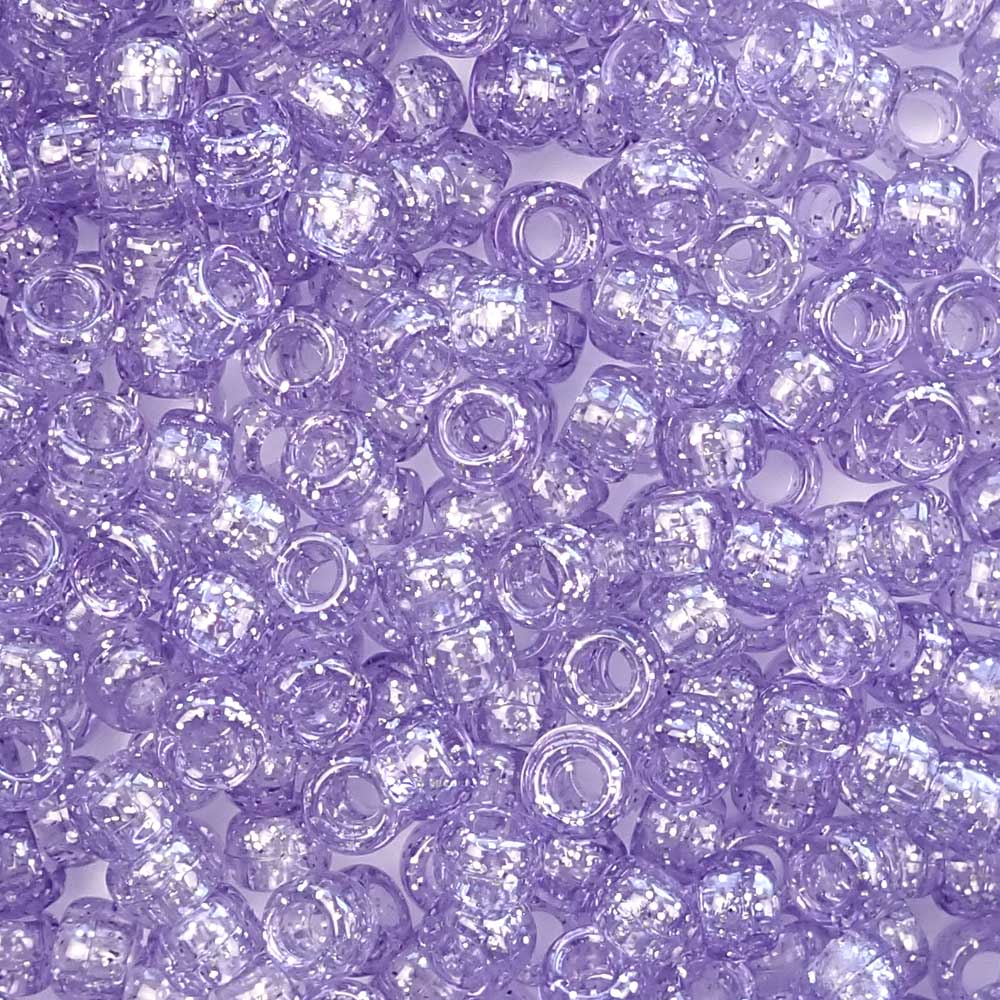 Medium Amethyst Purple Glitter Plastic Pony Beads 6 x 9mm, 150 beads