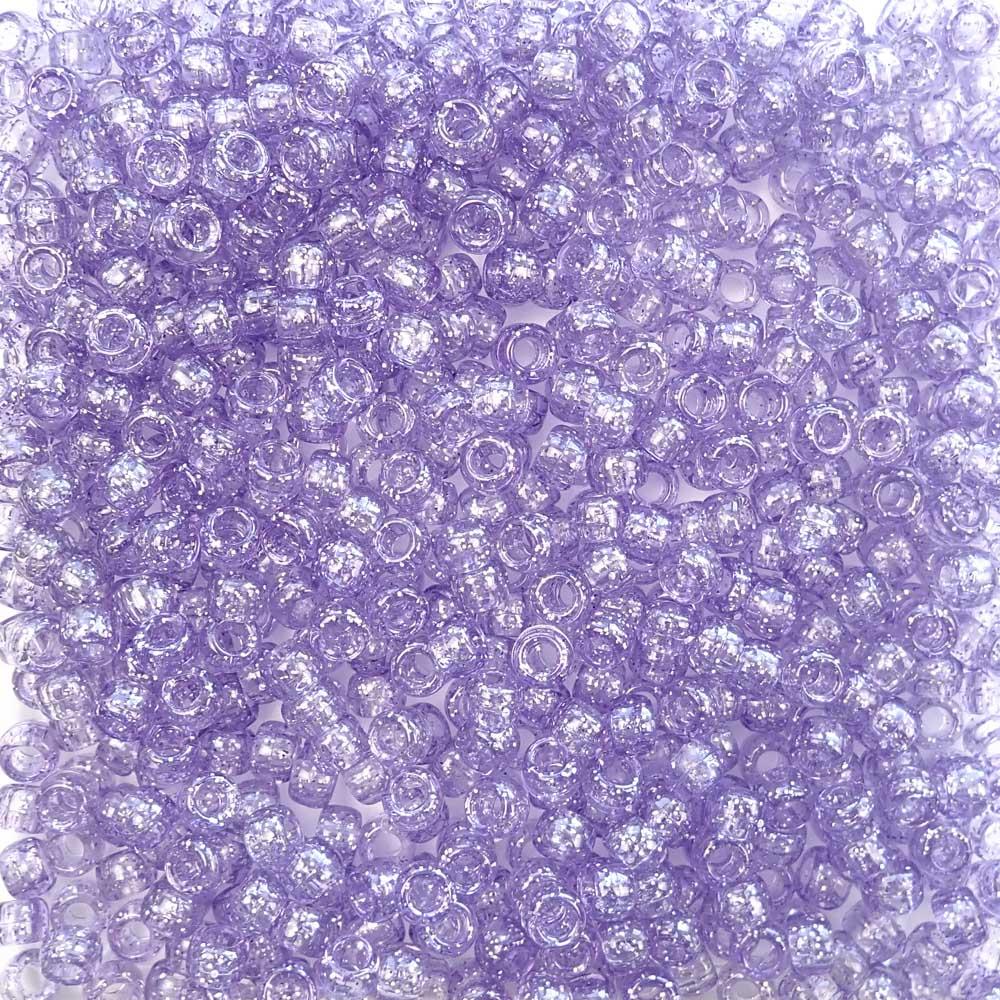 Medium Amethyst Purple Glitter Plastic Pony Beads 6 x 9mm, 500 beads