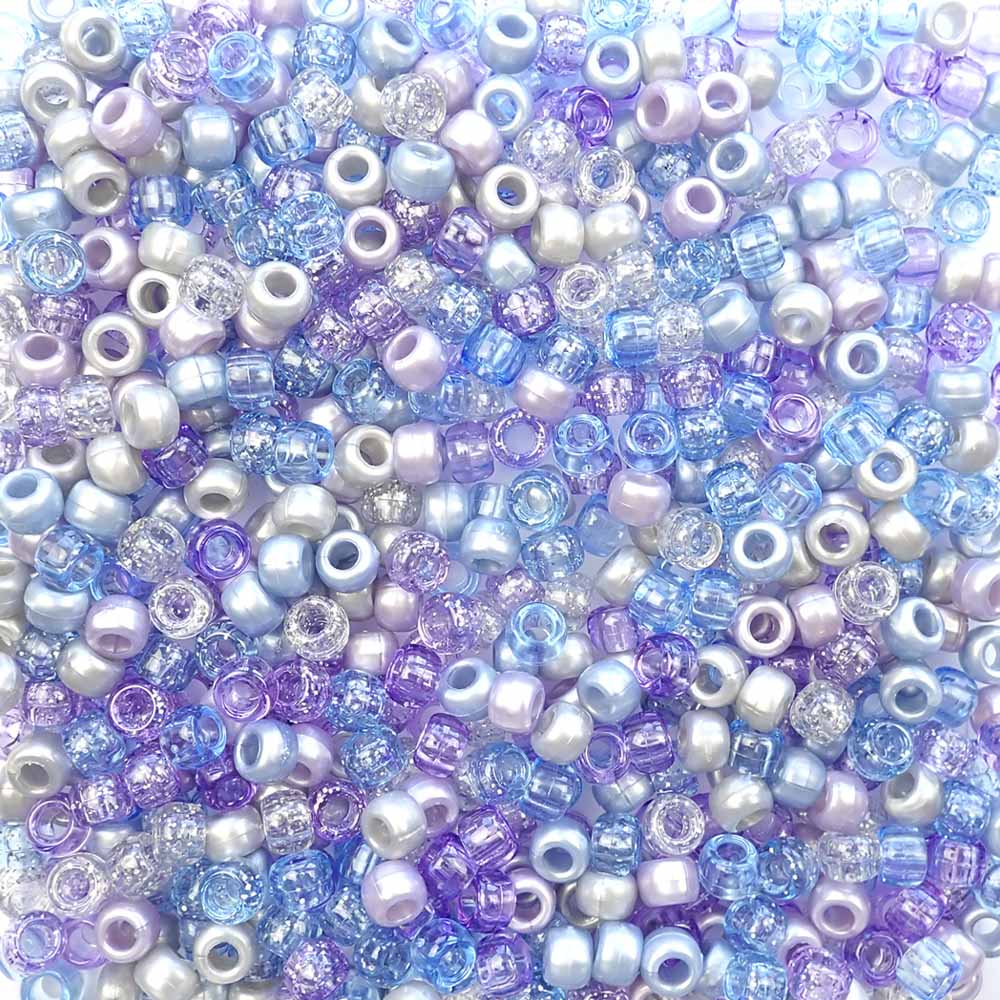Blue & Purple Ice Mix Plastic Pony Beads 6 x 9mm, 500 beads