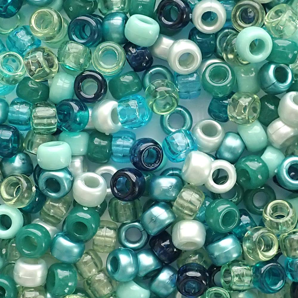 Teal Blue Green Jewel Mix Plastic Pony Beads 6 x 9mm, 500 beads