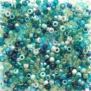 Teal Blue Green Jewel Mix Plastic Pony Beads 6 x 9mm, 500 beads