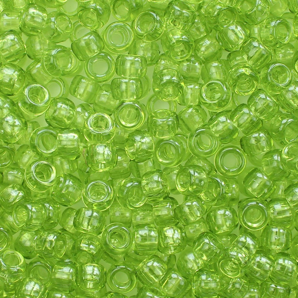 Light Kiwi Green Transparent Plastic Pony Beads 6 x 9mm, 150 beads