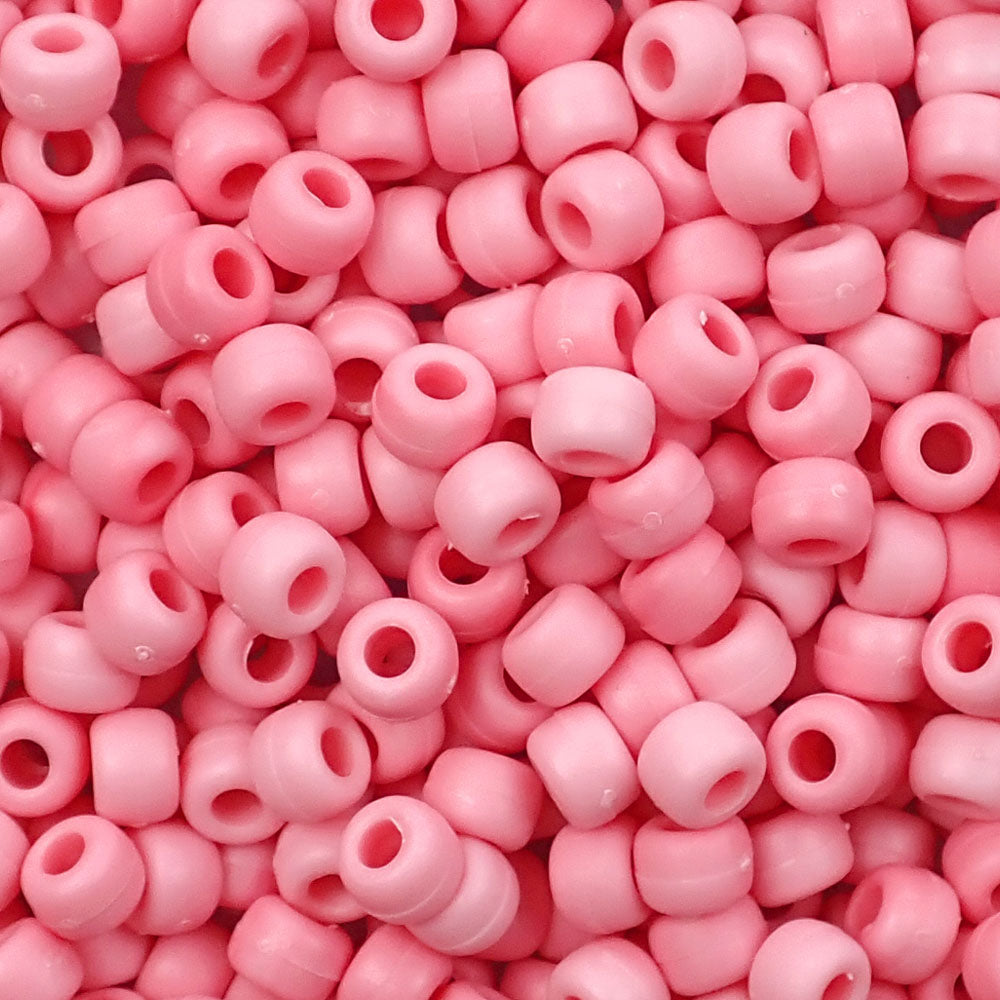 Matte Rose Quartz Marbled Plastic Pony Beads 6 x 9mm, 500 beads
