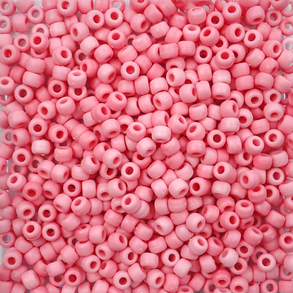 Matte Rose Quartz Marbled Plastic Pony Beads 6 x 9mm, 500 beads