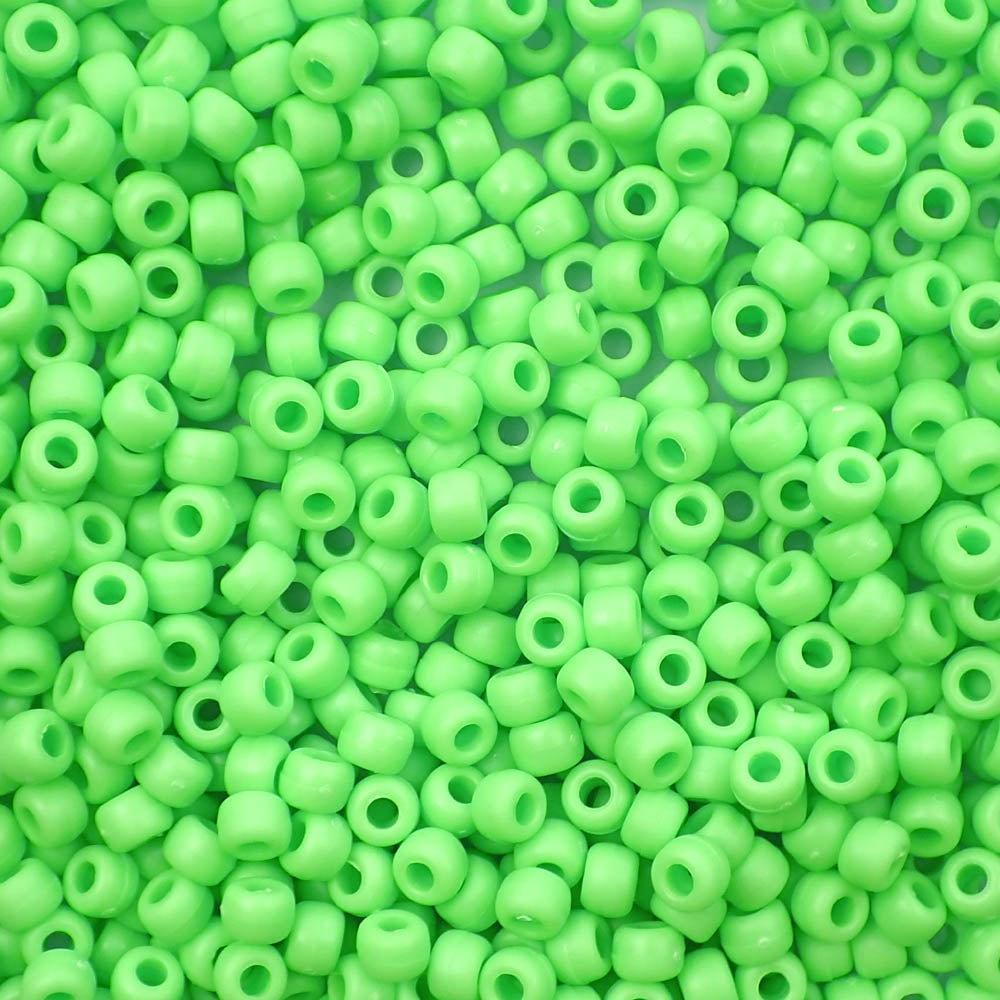 Matte Lime Green Opaque Plastic Pony Beads 6 x 9mm, 500 beads